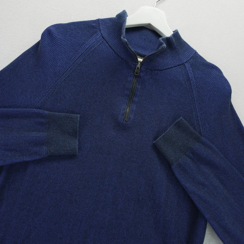 Banana Republic Mens Navy Blue 100% Supima Cotton Quarter Zip Sweater Medium